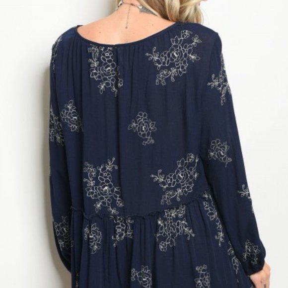 NAVY WHITE BOHO STYLE DRESS - Picture 2 of 9